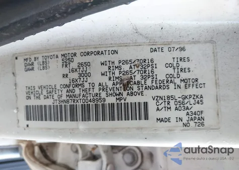 1996 Toyota 4Runner Limited из США, поврежденный, VIN JT3HN87RXT0048959